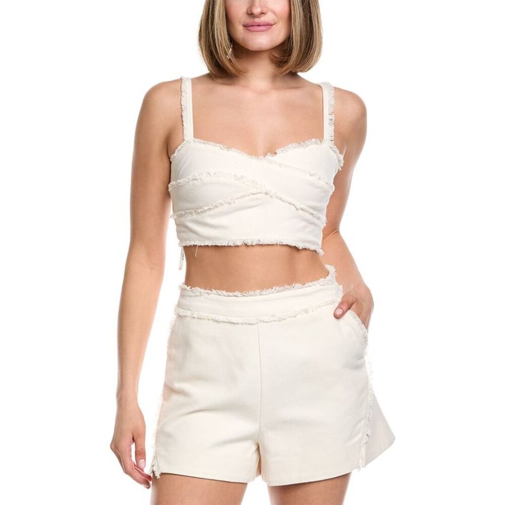 NWT AMUR Cream High-Low Frayed Crop Top and Shorts Set Size 4